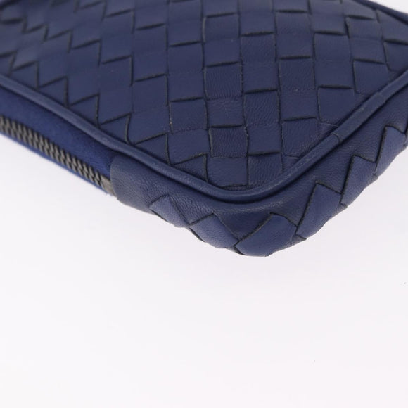 Bottega Veneta INTRECCIATO Shoulder Pouch Leather Navy 217589 Auth 204258