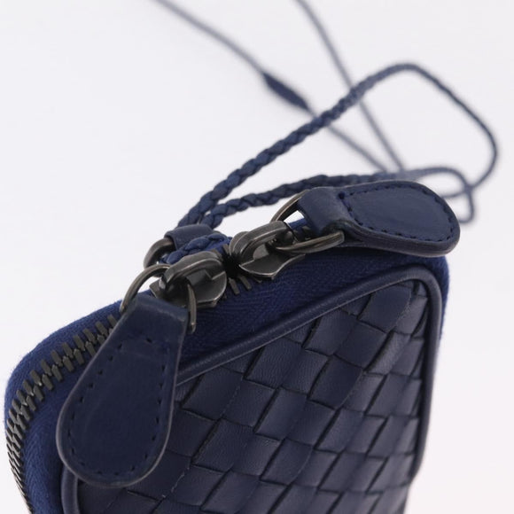 Bottega Veneta INTRECCIATO Shoulder Pouch Leather Navy 217589 Auth 204258