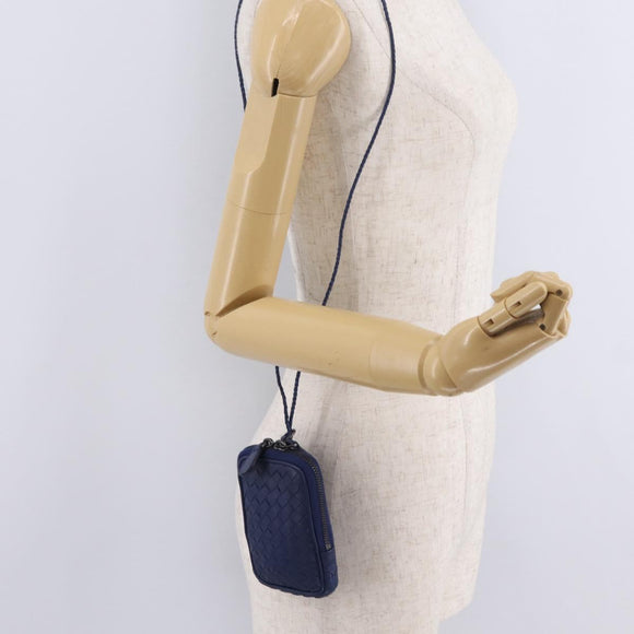 Bottega Veneta INTRECCIATO Shoulder Pouch Leather Navy 217589 Auth 204258