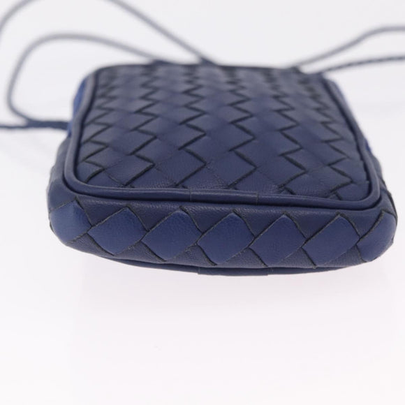 Bottega Veneta INTRECCIATO Shoulder Pouch Leather Navy 217589 Auth 204258