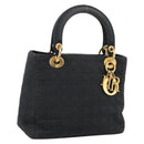 Christian Dior Canage Hand Bag Canvas Black Gold Auth 204259-1