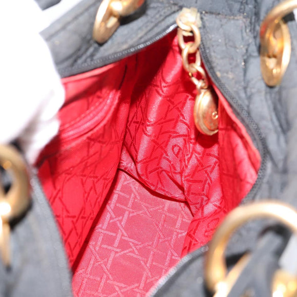 Christian Dior Canage Hand Bag Canvas Black Gold Auth 204259