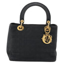 Christian Dior Canage Hand Bag Canvas Black Gold Auth 204259-2