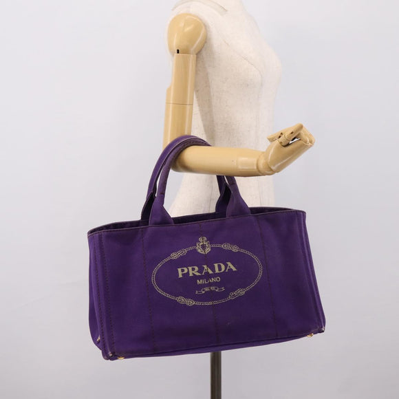 PRADA Canapa GM Tote Bag Canvas Purple Gold Auth 204261