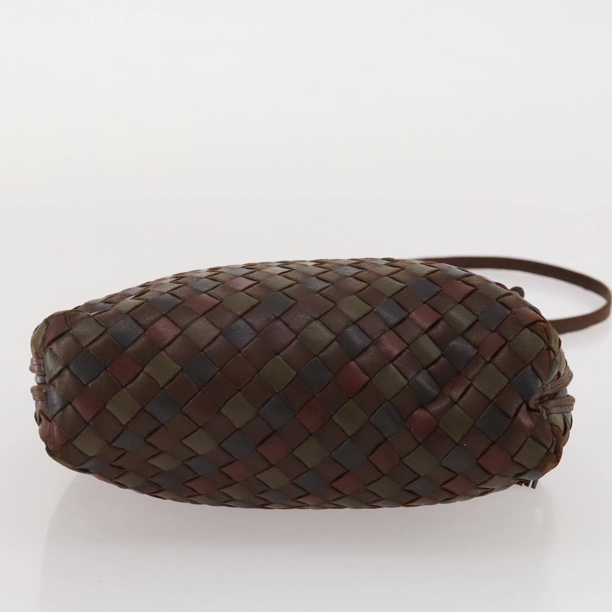 BOTTEGA VENETA INTRECCIATO Shoulder Bag Leather Brown Gold Auth