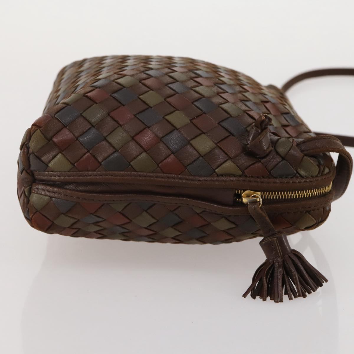 BOTTEGA VENETA INTRECCIATO Shoulder Bag Leather Brown Gold Auth