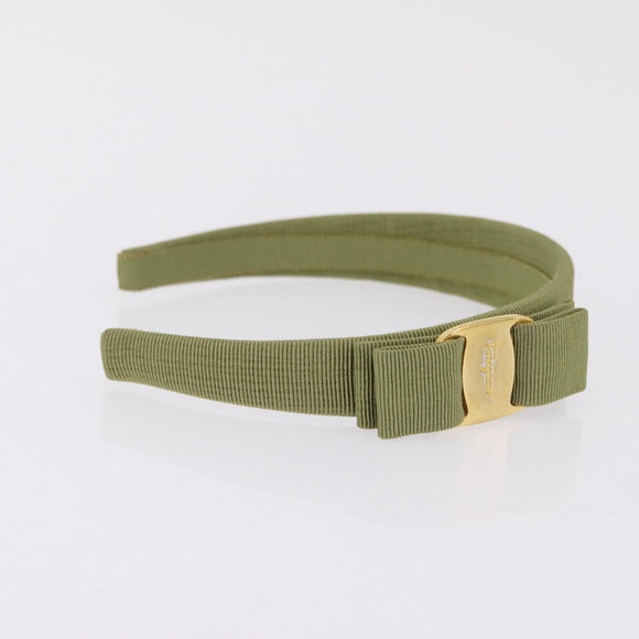 Salvatore Ferragamo Headband Nnylon metal 3 Set Beige Green gold Auth 204265
