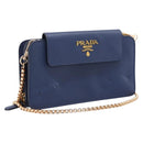 PRADA Chain Shoulder Wallet Safiano Leather Blue Gold Auth 204270-1