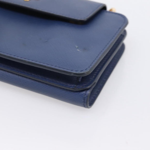 PRADA Chain Shoulder Wallet Safiano Leather Blue Gold Auth 204270