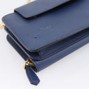 PRADA Chain Shoulder Wallet Safiano Leather Blue Gold Auth 204270-16