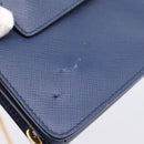 PRADA Chain Shoulder Wallet Safiano Leather Blue Gold Auth 204270-9