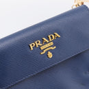 PRADA Chain Shoulder Wallet Safiano Leather Blue Gold Auth 204270-19