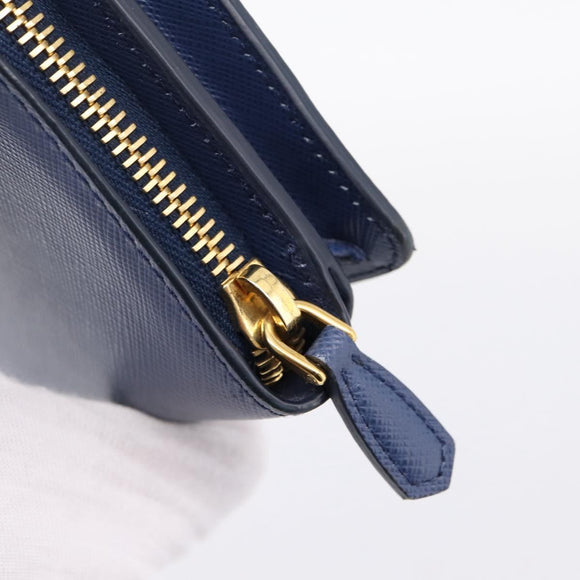 PRADA Chain Shoulder Wallet Safiano Leather Blue Gold Auth 204270