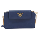 PRADA Chain Shoulder Wallet Safiano Leather Blue Gold Auth 204270-13
