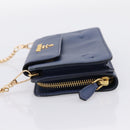 PRADA Chain Shoulder Wallet Safiano Leather Blue Gold Auth 204270-3