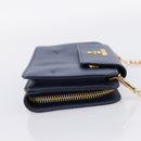 PRADA Chain Shoulder Wallet Safiano Leather Blue Gold Auth 204270-4