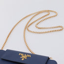 PRADA Chain Shoulder Wallet Safiano Leather Blue Gold Auth 204270-14