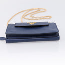 PRADA Chain Shoulder Wallet Safiano Leather Blue Gold Auth 204270-5