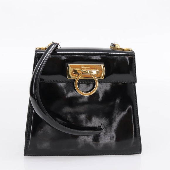 Salvatore Ferragamo Shoulder Bag Leather Canvas 3 Set Black Brown Auth 204276