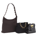 Salvatore Ferragamo Shoulder Bag Leather Canvas 3 Set Black Brown Auth 204276-1