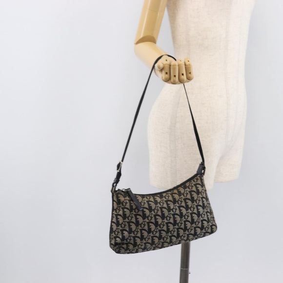 Christian Dior Trotter Canvas Shoulder Bag Black Silver Auth 204279A