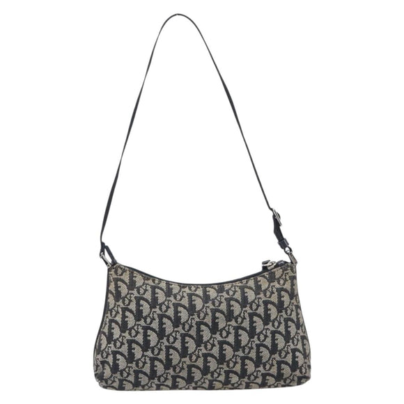 Christian Dior Trotter Canvas Shoulder Bag Black Silver Auth 204279A