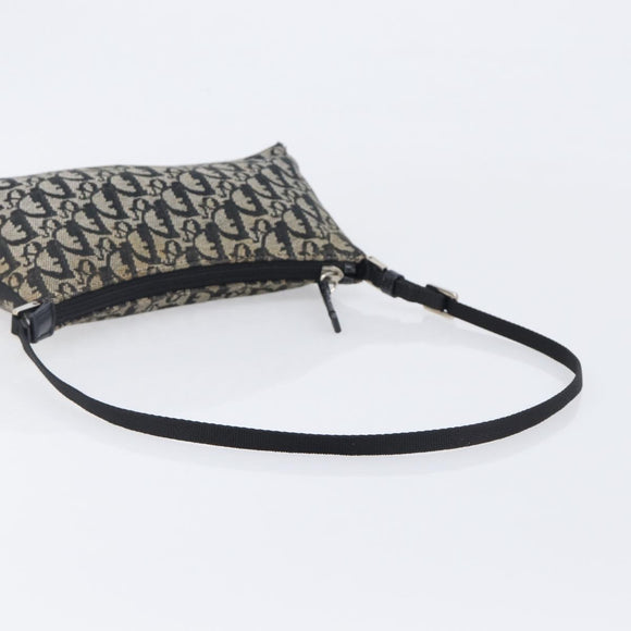 Christian Dior Trotter Canvas Shoulder Bag Black Silver Auth 204279A