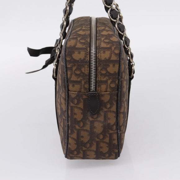 Christian Dior Trotter Romantic Shoulder Bag PVC Brown Silver Auth 204280