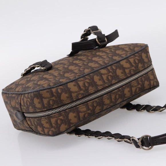 Christian Dior Trotter Romantic Shoulder Bag PVC Brown Silver Auth 204280