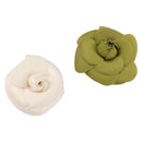 CHANEL Camelia Brooch metal 2 Set White Green CC Auth 204281-1