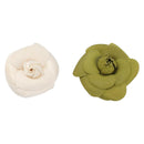 CHANEL Camelia Brooch metal 2 Set White Green CC Auth 204281-2