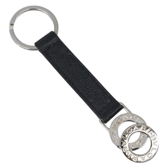 BVLGARI Strap Leather Black Silver Auth 204283A