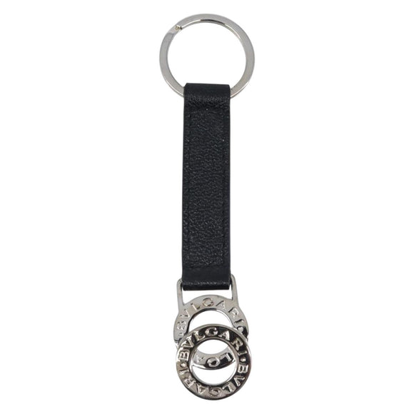 BVLGARI Strap Leather Black Silver Auth 204283A