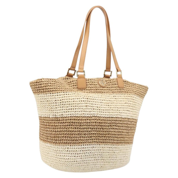 Tory Burch Tote Bag Raffia Beige Gold Tone Auth 204285A