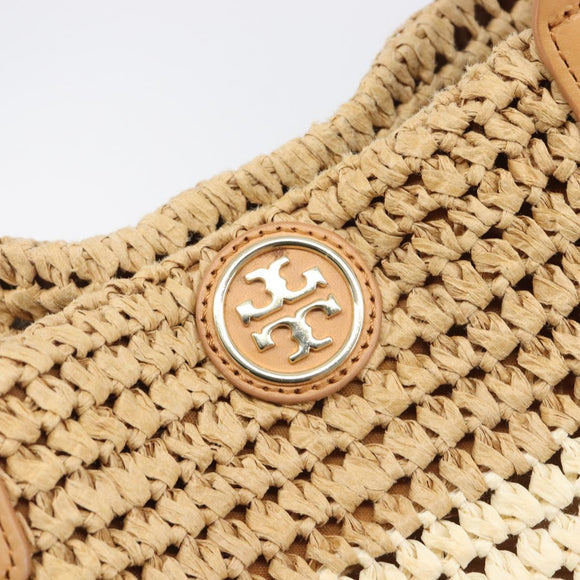 Tory Burch Tote Bag Raffia Beige Gold Tone Auth 204285A