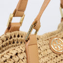 Tory Burch Tote Bag Raffia Beige Gold Tone Auth 204285A-17