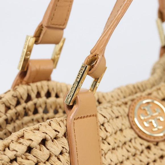 Tory Burch Tote Bag Raffia Beige Gold Tone Auth 204285A