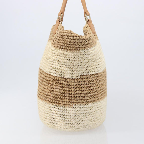 Tory Burch Tote Bag Raffia Beige Gold Tone Auth 204285A