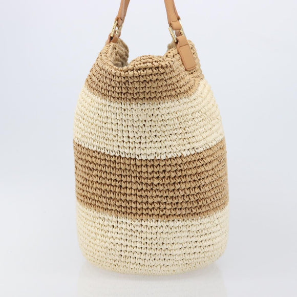 Tory Burch Tote Bag Raffia Beige Gold Tone Auth 204285A