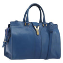 SAINT LAURENT Cavas Chic Hand Bag Leather 2way Blue Gold 279079 Auth 204300A-1