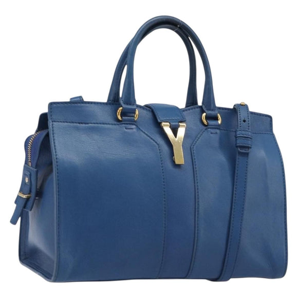 SAINT LAURENT Cavas Chic Hand Bag Leather 2way Blue Gold 279079 Auth 204300A