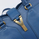 SAINT LAURENT Cavas Chic Hand Bag Leather 2way Blue Gold 279079 Auth 204300A-21