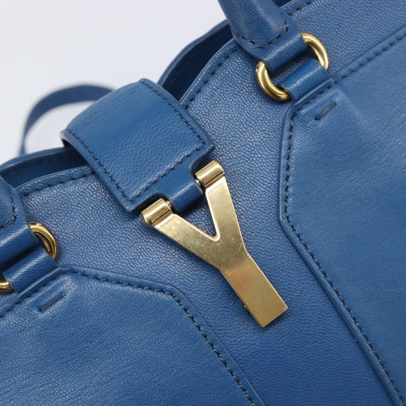 SAINT LAURENT Cavas Chic Hand Bag Leather 2way Blue Gold 279079 Auth 204300A