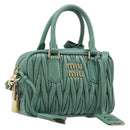 Miu Miu Matelasse Arkady Hand Bag Leather 2way Green Gold Auth 204302SAM-1