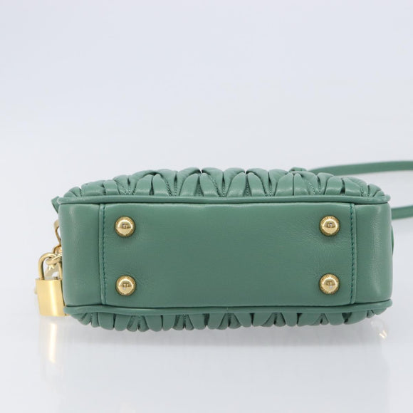 Miu Miu Matelasse Arkady Hand Bag Leather 2way Green Gold Auth 204302SAM