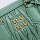 Miu Miu Matelasse Arkady Hand Bag Leather 2way Green Gold Auth 204302SAM-22