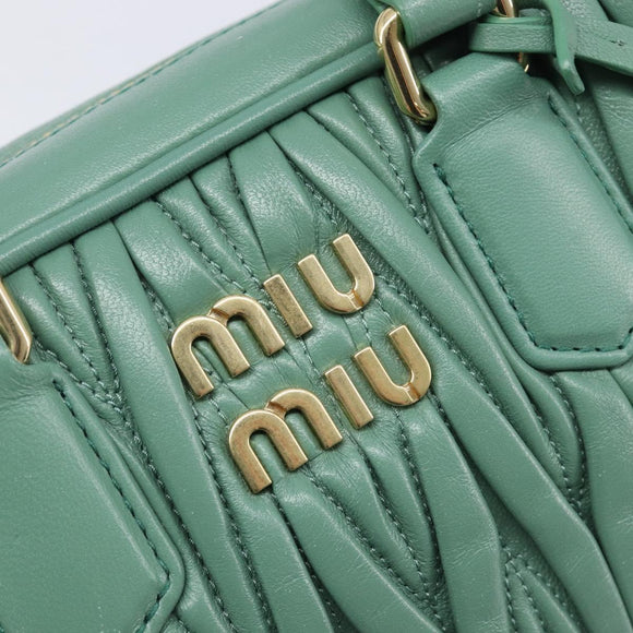 Miu Miu Matelasse Arkady Hand Bag Leather 2way Green Gold Auth 204302SAM