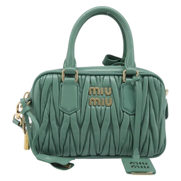 Miu Miu Matelasse Arkady Hand Bag Leather 2way Green Gold Auth 204302SAM