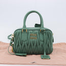 Miu Miu Matelasse Arkady Hand Bag Leather 2way Green Gold Auth 204302SAM-12