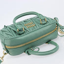 Miu Miu Matelasse Arkady Hand Bag Leather 2way Green Gold Auth 204302SAM-6